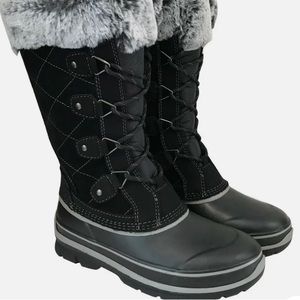Khombu Ellie Black Suede Leather Faux Fur Winter Snow Boot Waterproof Size 8